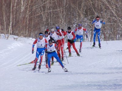 Масс-старт на спартакиаде учащихся по лыжным гонкам